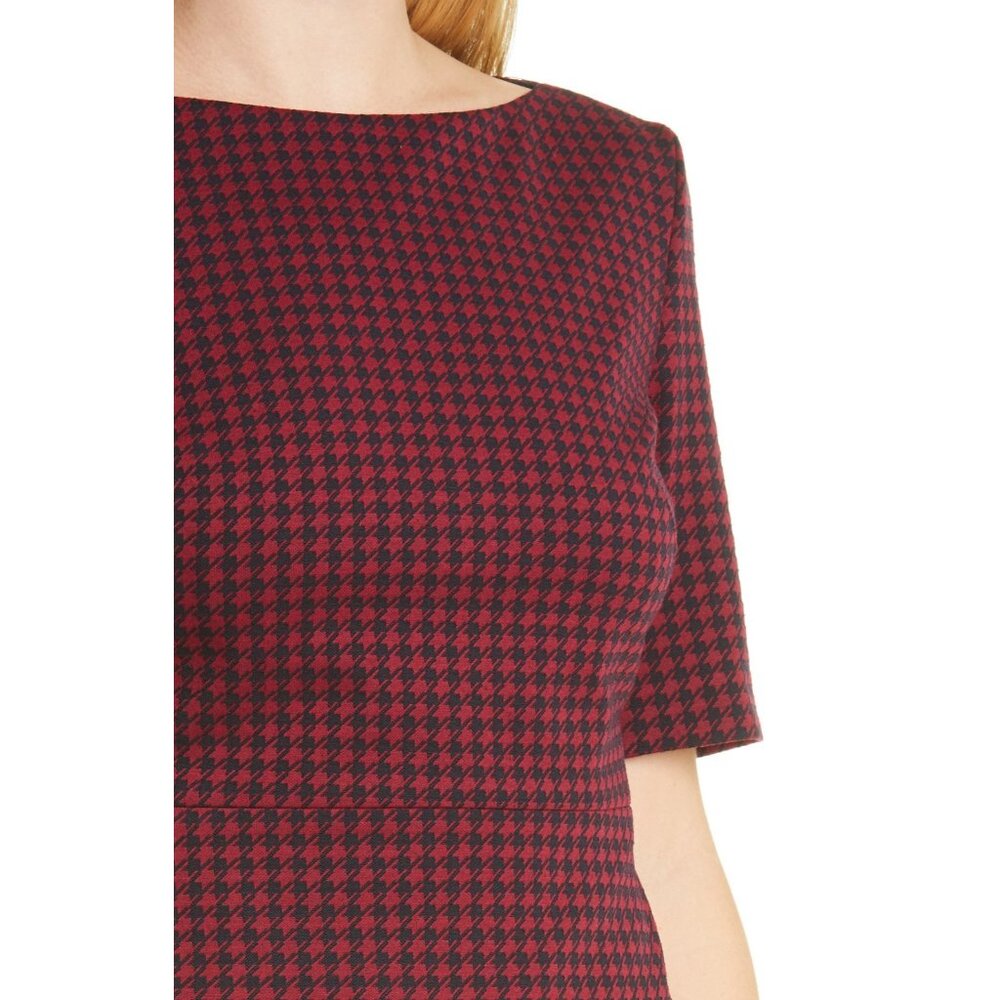 NWT BOSS Hugo Boss Dalula in Red Black Houndstooth Bateau Neck Sheath Dress 10 - Picture 9 of 12